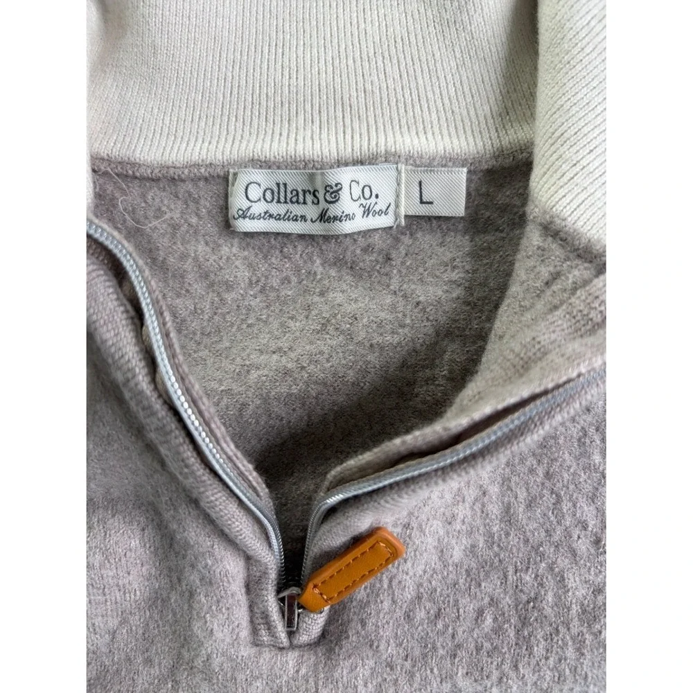 Collars & Co. Men's Sweater L fits XS Leather Pull Australian Merino Wool